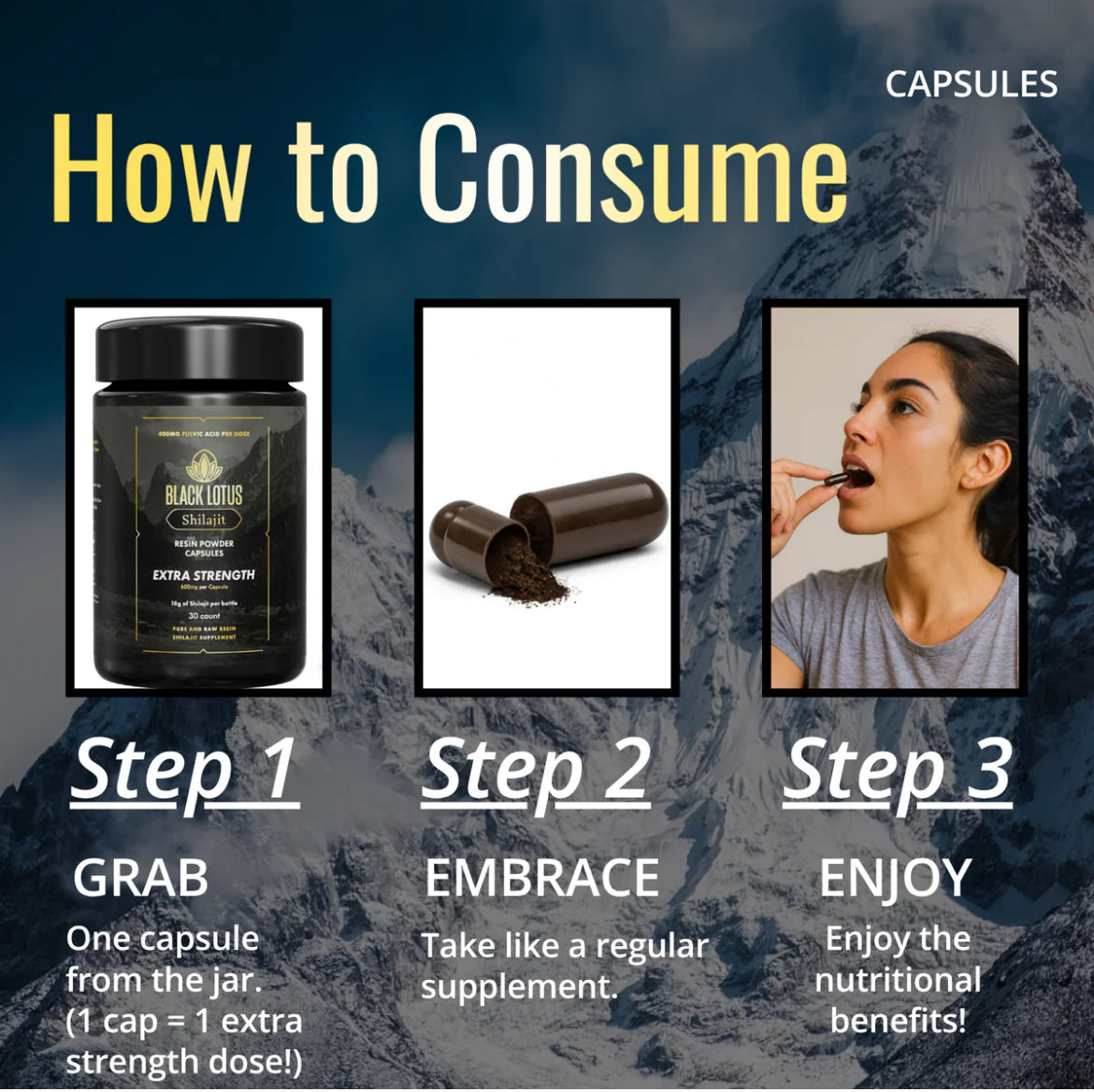 Shilajit Raw Resin Powder Capsules: EXTRA STRENGTH